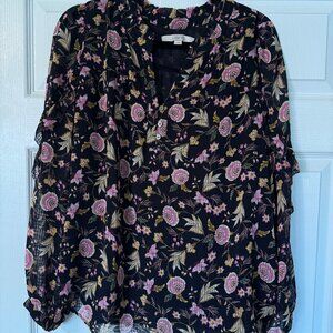 LOFT Floral Blouse – Black/Pink, Size L